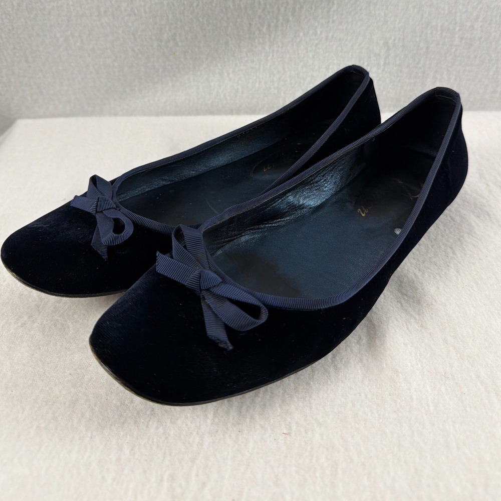 Delman Cece Blue Velvet Ballet Flats Round Toe Ribbon Bow Shoes Womens 11
